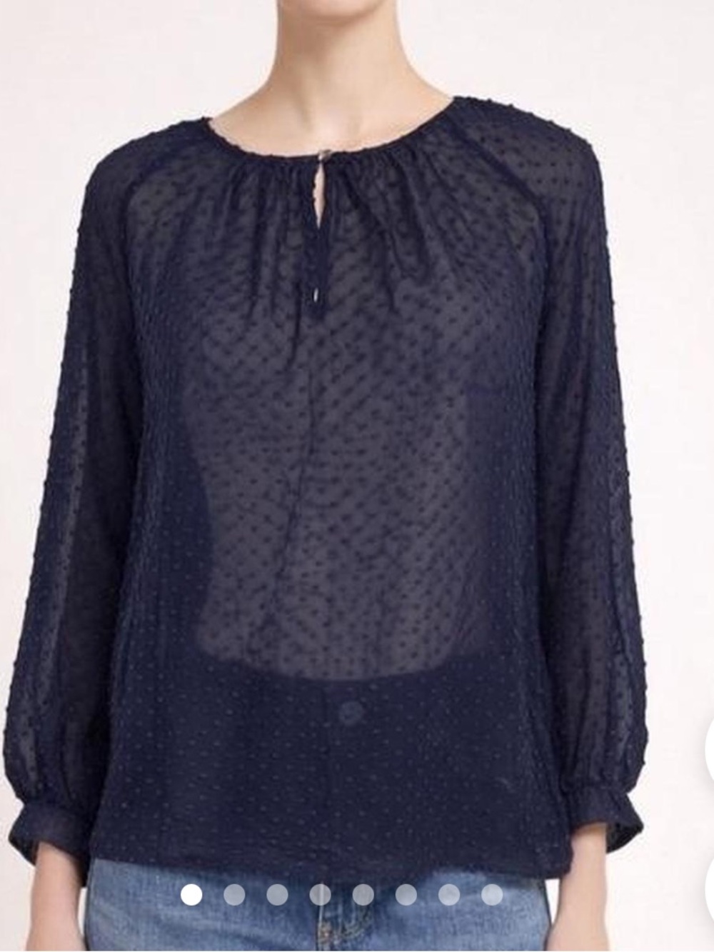 J. Crew Navy Swiss Dot Silk Blend Blouse. Size Large.